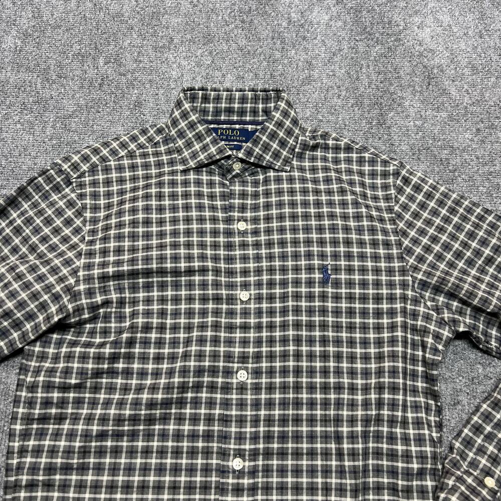Polo Ralph Lauren Shirt Mens Small Gray Check Slim Fit Button Long Sleeve